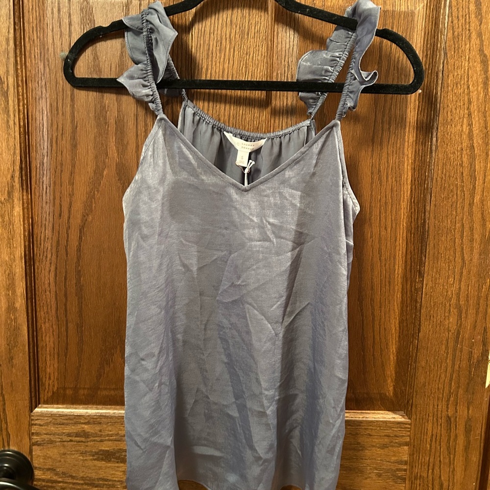 Elegant Gray Ruffle Strap Top